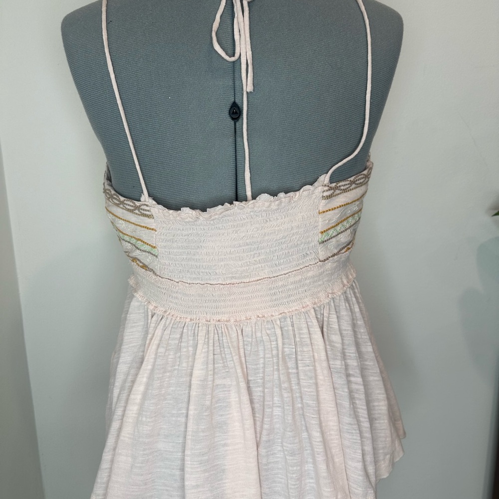 Free People Well Traveled Strappy Pink Embroidered Linen Cotton Tank Large - Picture 6 of 14
